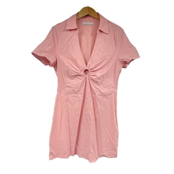 Abercrombie and Fitch O Ring Pink Shirt Dress Y2K Style Collared Size Large - Picture 3 of 8